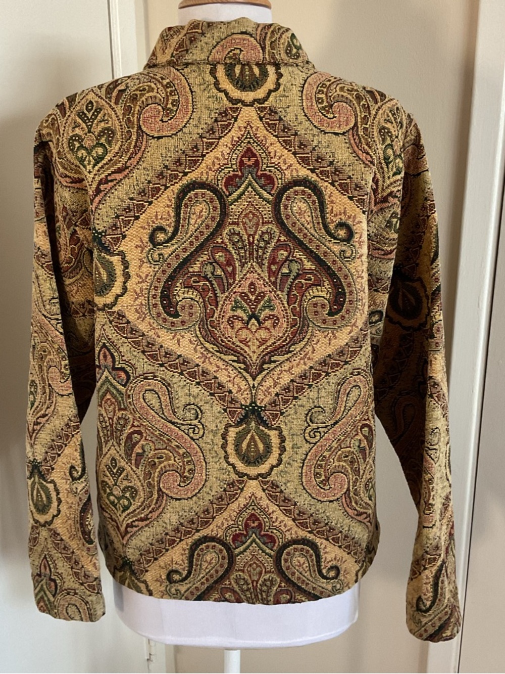 Eunise Beige Paisley Jacket Small Earth Tone Boho Structured Rayon Blend India - Picture 6 of 6